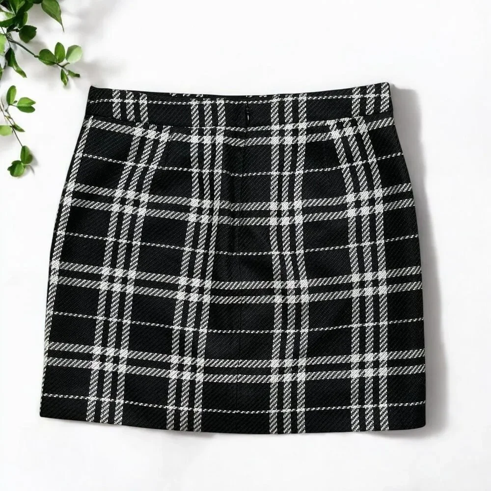 J. Crew Black & White Plaid Tweed Mini Skirt